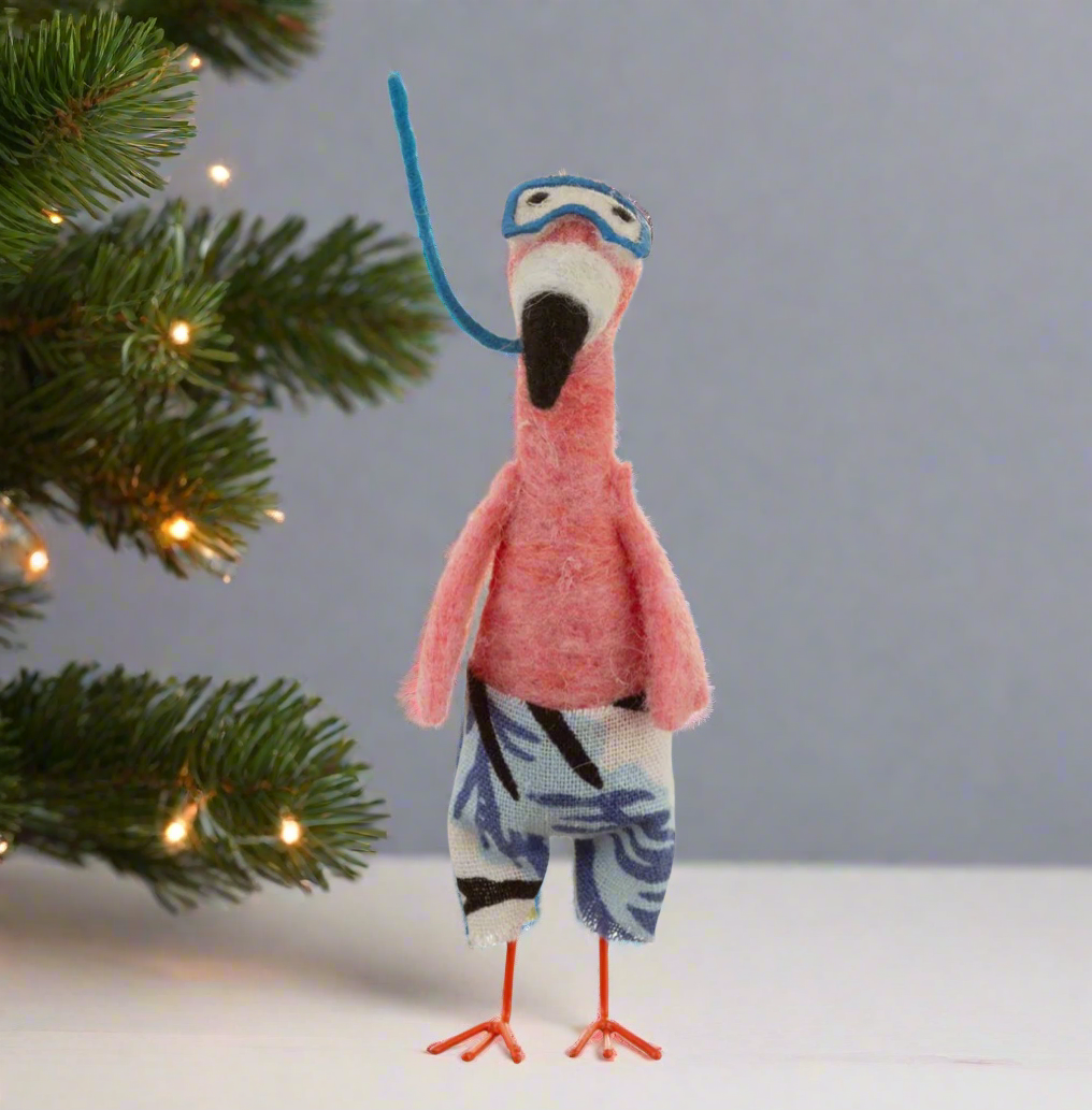 Sass and Belle, Felt Snorkelling Flamingo, Hanging Decoration