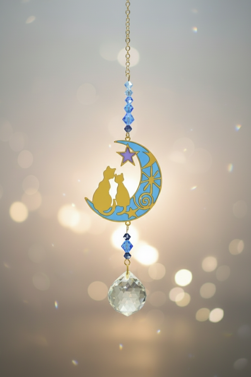 Crystal Dreams Two Cats Moon - Moonlight