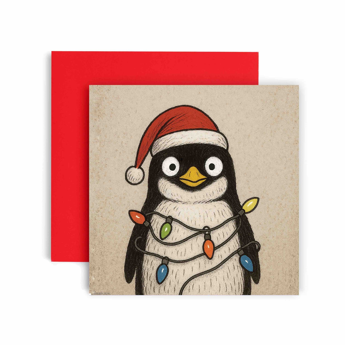 Tangled Christmas Lights Penguin Christmas Card