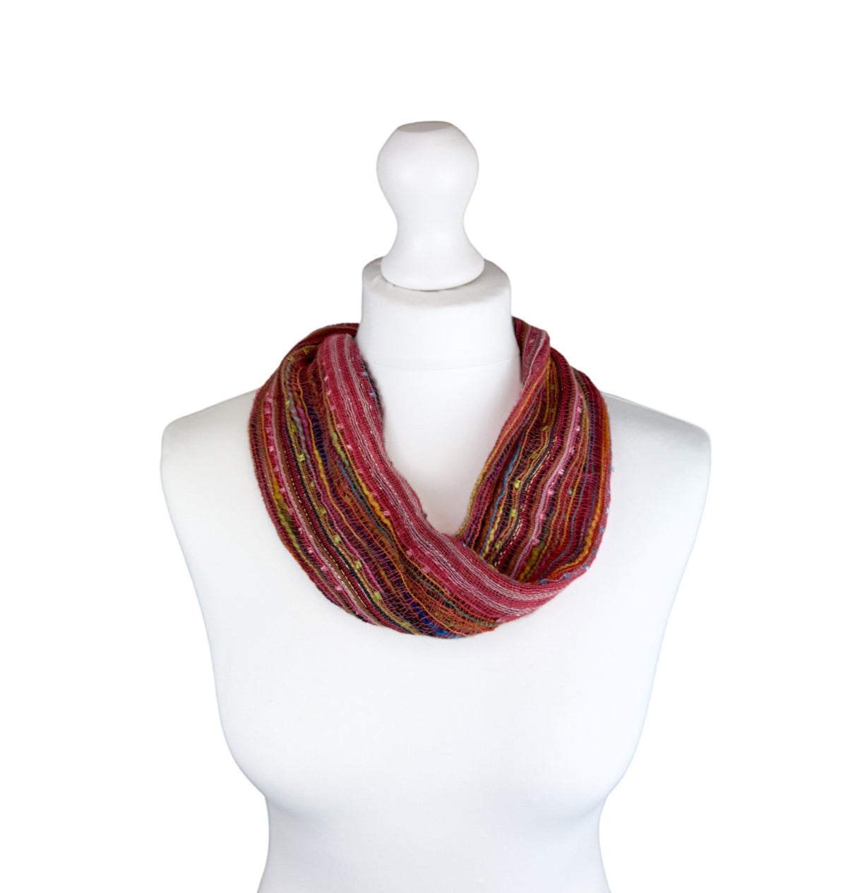 Vibrant Multi-Weave Magnetic Scarf, Red/Rainbow