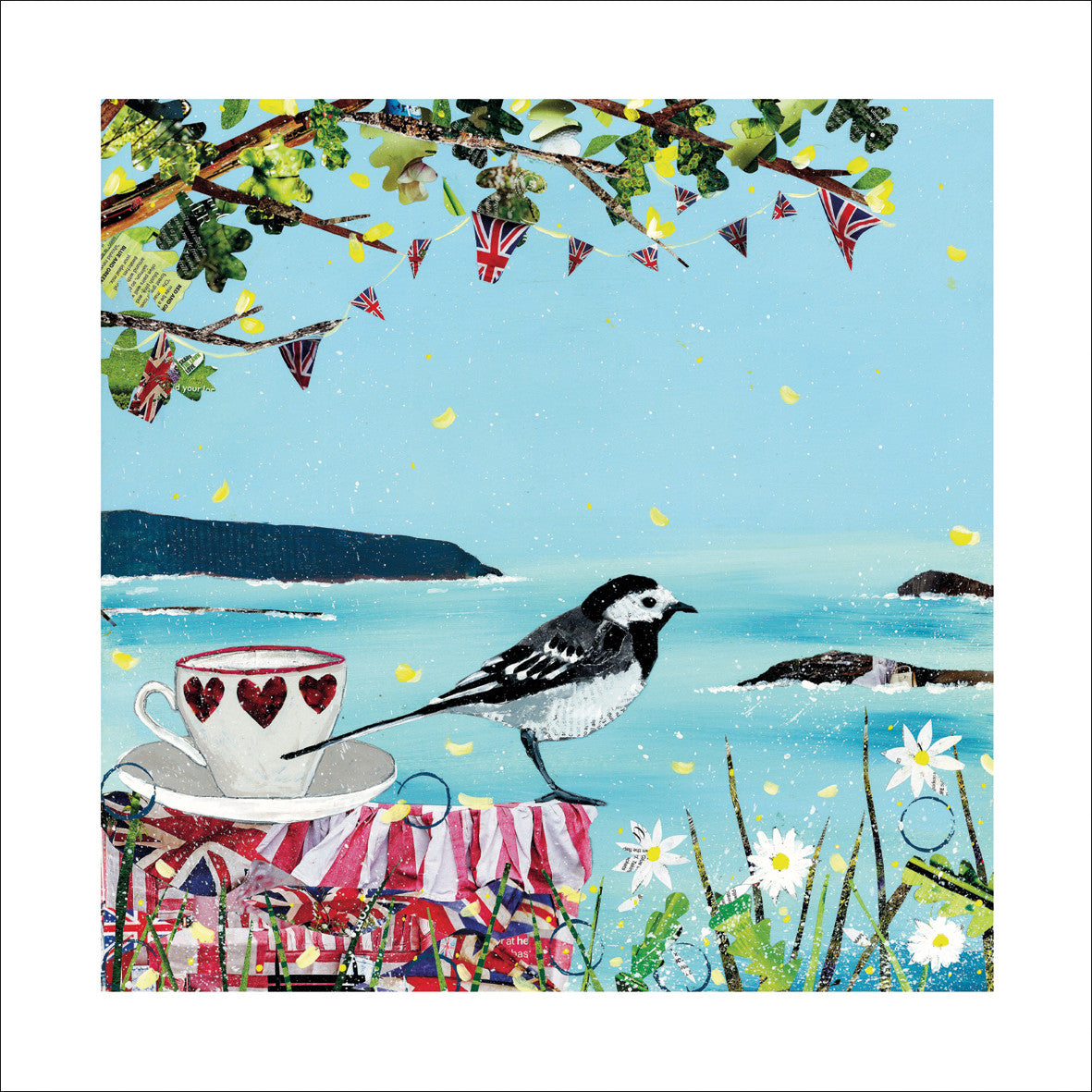 Wagtail Under the Party Tree Greeting Card by Adam James Severn