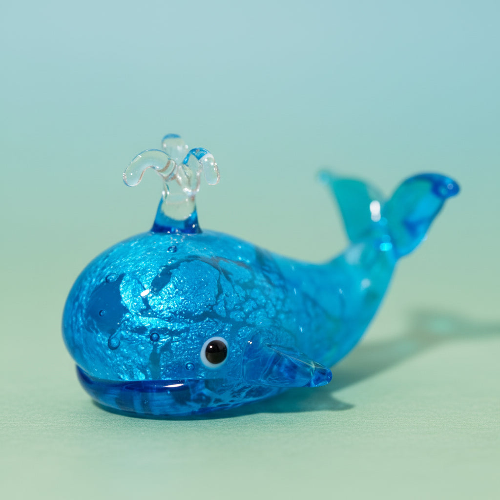 Glass Whale with Spouting Water