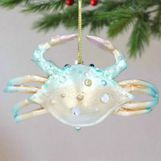 Blue/Gold Resin Crab Christmas Decoration