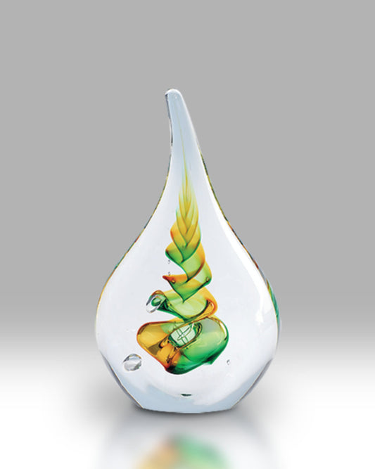 Crystal Glass Drop Paperweight - Green/Gold