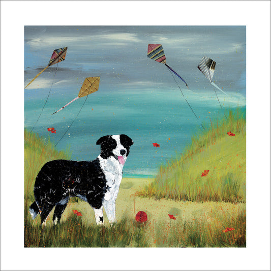 Rachel Toll Collie in the Sand Dunes Greetings Card