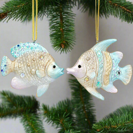 Blue/Pink/Gold Resin Fish Christmas Decoration