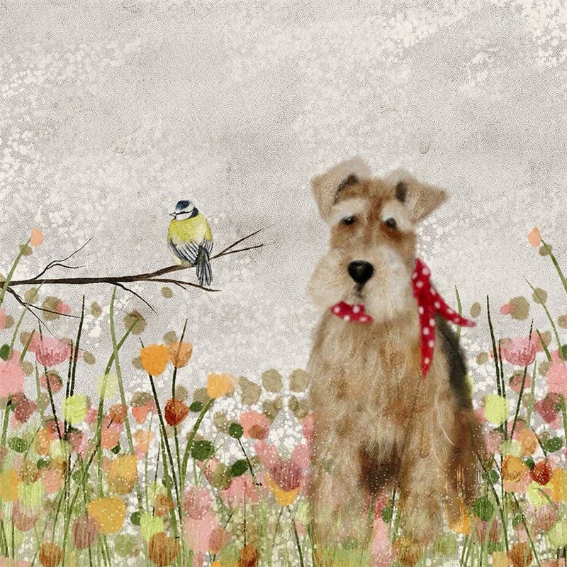 Blue Tit and Lakeland Terrier Greeting Card