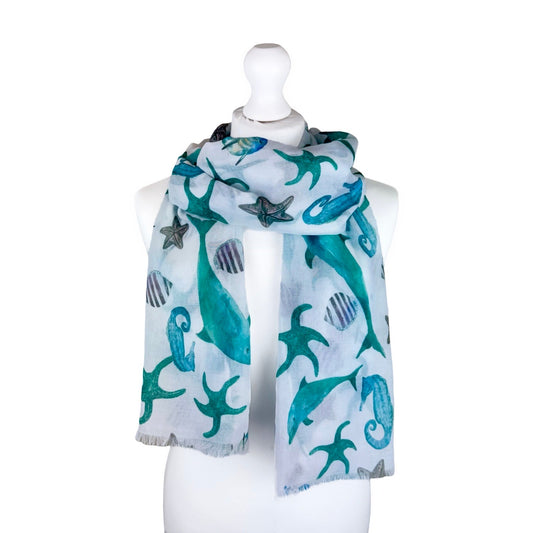Sea Life Print Scarf, Green
