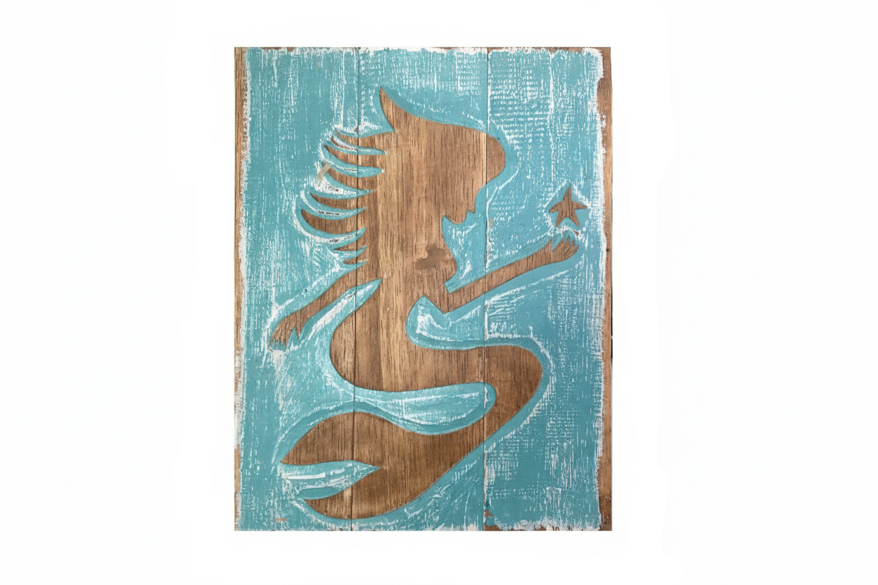 Handmade Carved Mermaid Plaque