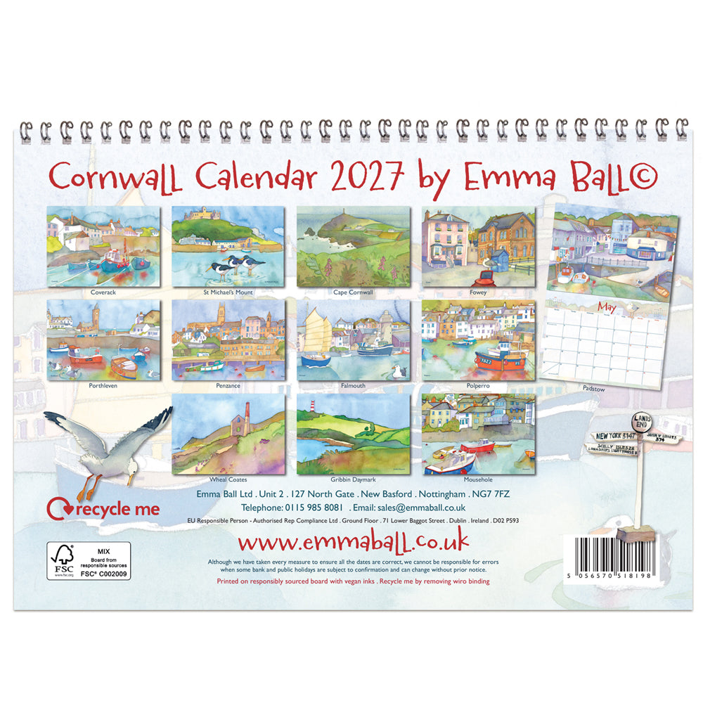 Emma Ball, Cornwall A4 Calendar, 2027