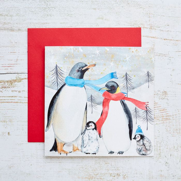 Penguins in Scarves Christmas Card
