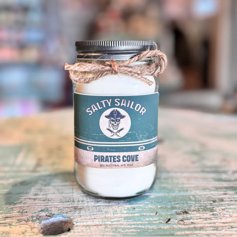 Surfs Up Salty Sailor Pirates Cove, Soy Wax 16oz Mason Jar Candle
