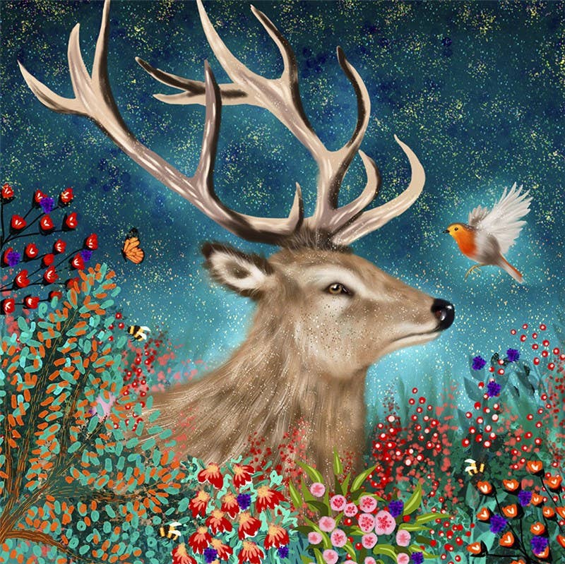 Stag and Robin Greeting Card