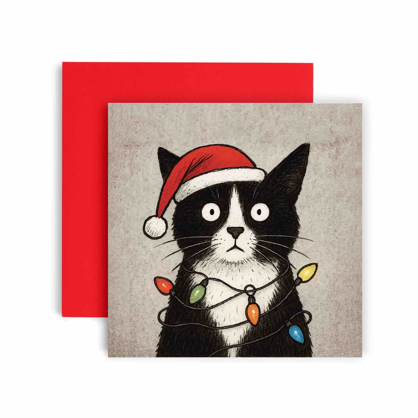 Tangled Christmas Lights Cat Christmas Card