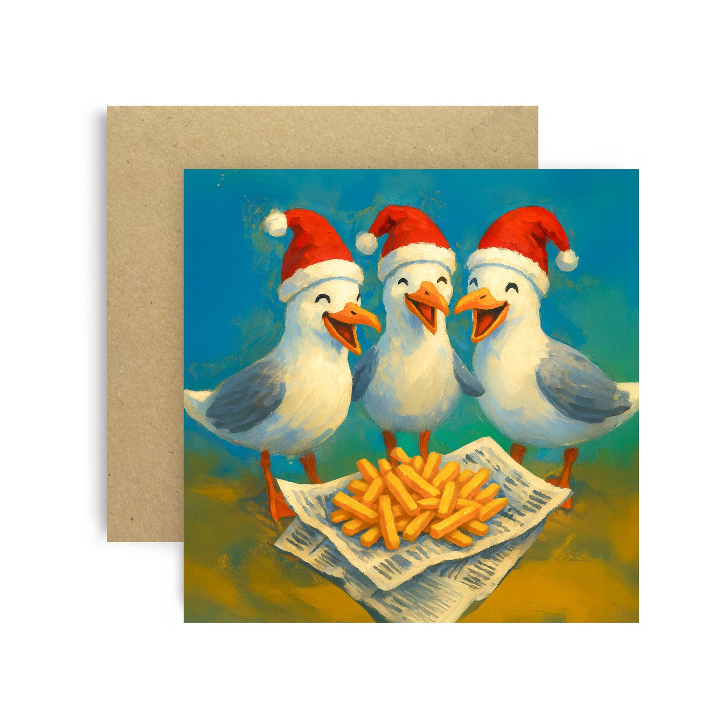 Seagull Christmas Chips Card - Fun Festive Seaside Greeting