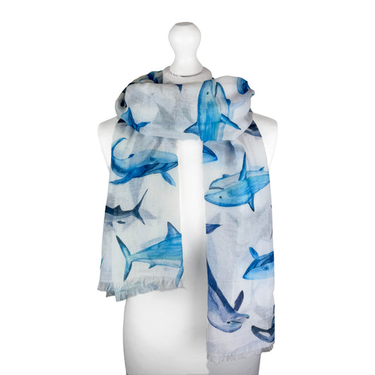 Dolphin, Whale & Shark Scarf, Blue