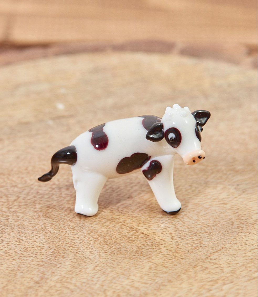Glass Black and White Cow