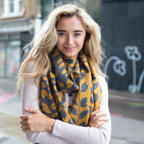 Terry Mint Leaves Scarf, Mustard