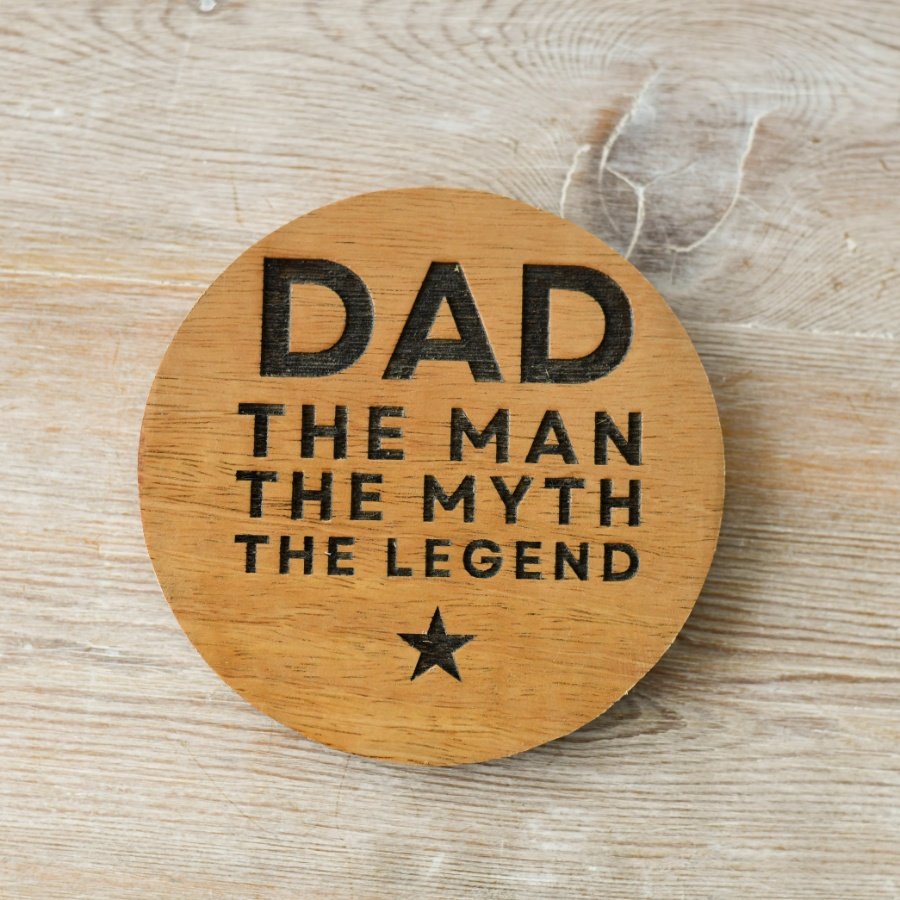 "Father", Round Wooden Coaster