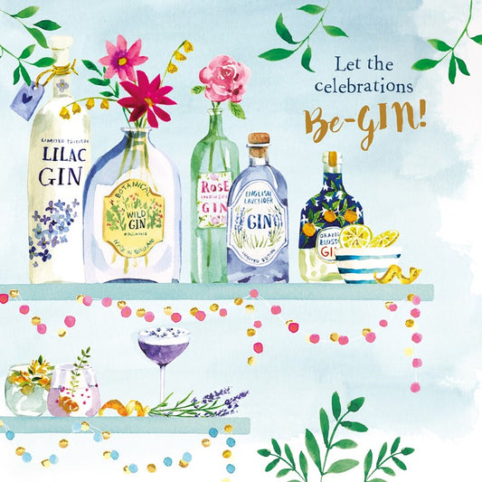 Birthday Treats Greetings Card - Pretty Gin & Flowers