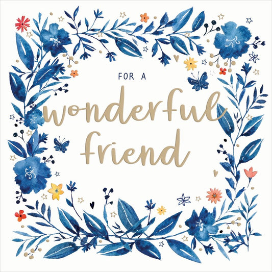 Blue Willow Greetings Card - Floral Border