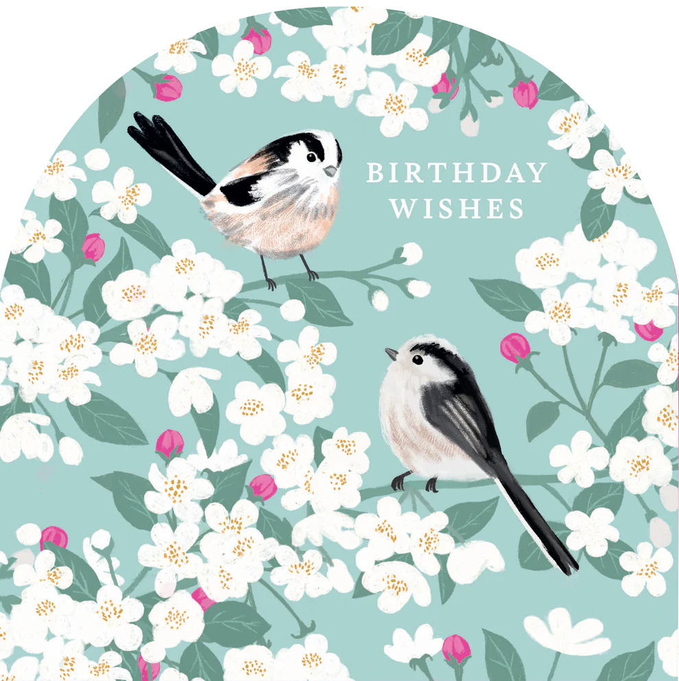Long-Tailed Tits & Apple Blossom Greetings Card