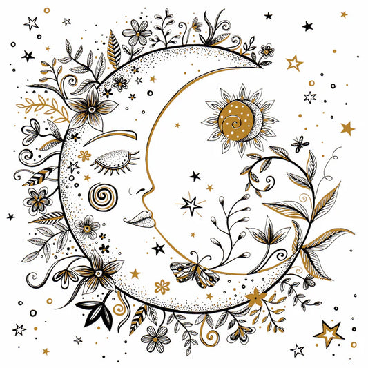 Ink Moon Floral Moon Greetings Card