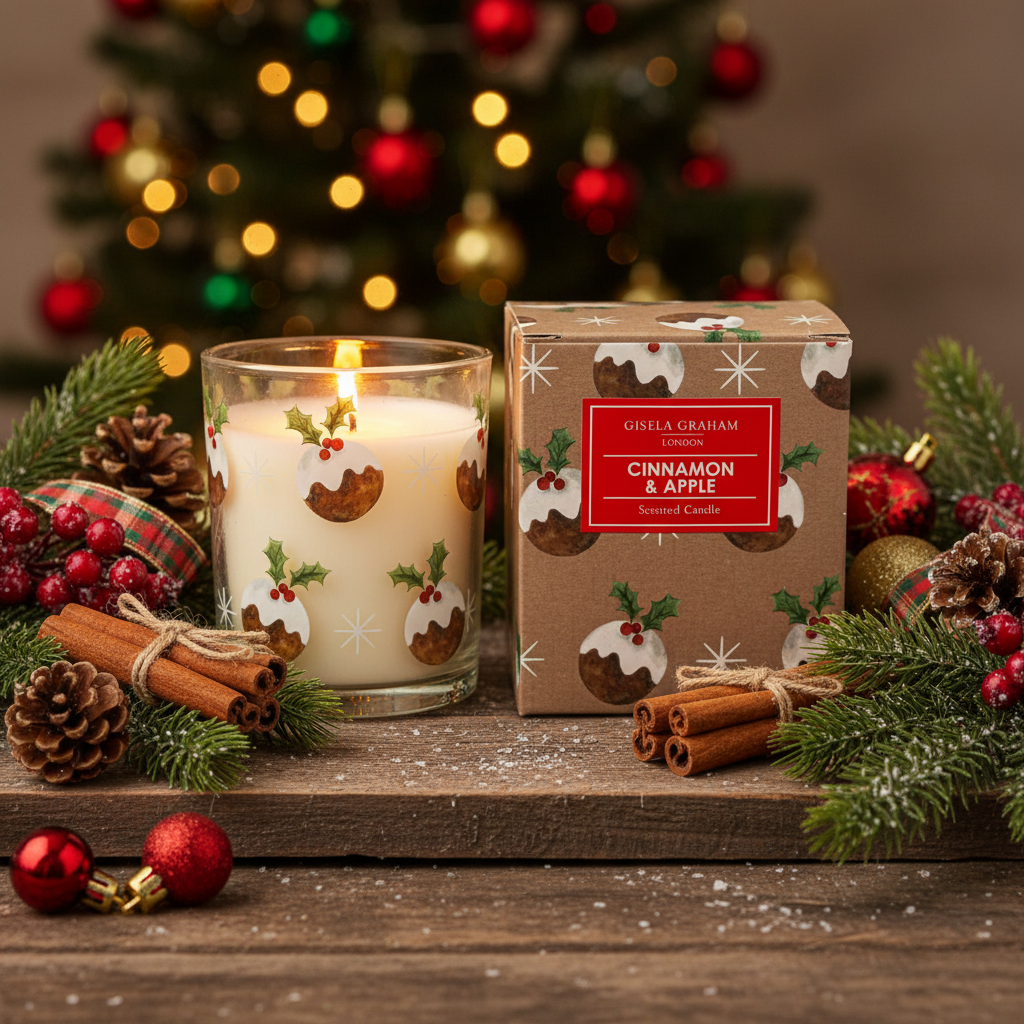 Glass Christmas Pudding Scented Candle, Boxed