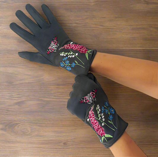Secret Garden Embroidered Touchscreen Butterfly Gloves