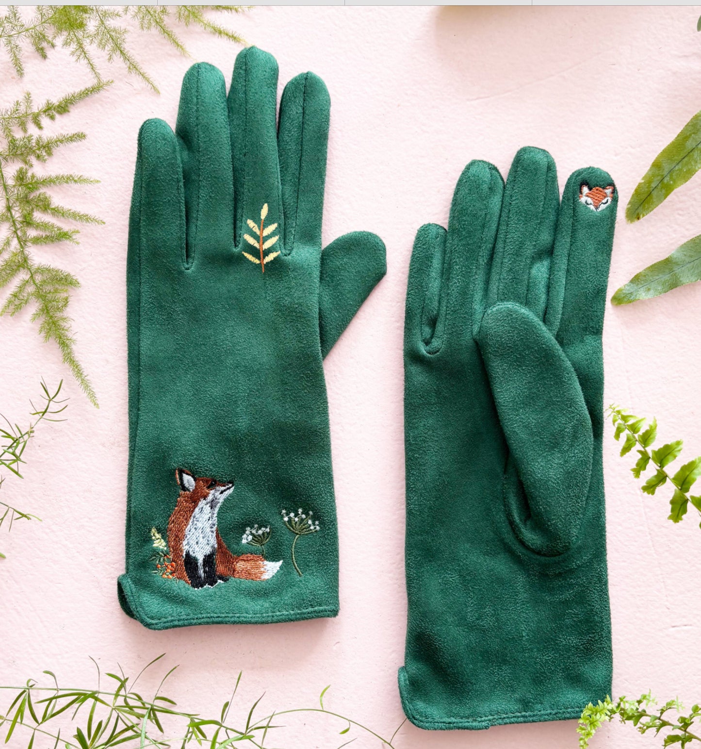Secret Garden Embroidered Touchscreen Fox Gloves