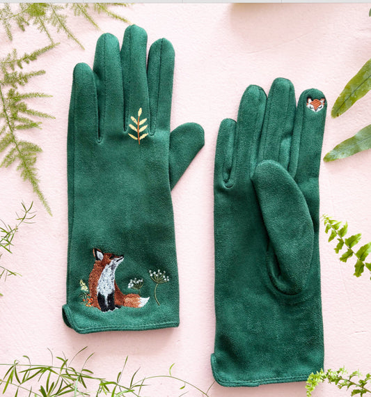 Secret Garden Embroidered Touchscreen Fox Gloves