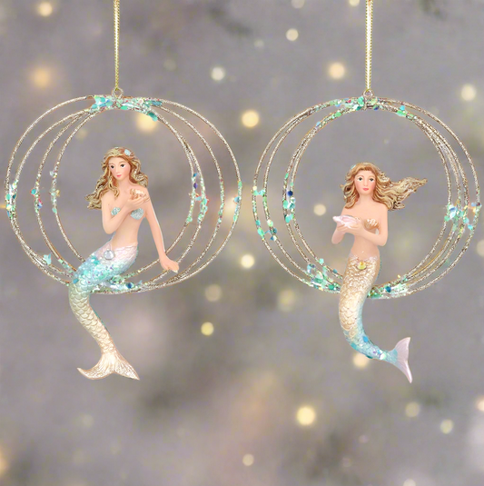 Mermaid in Wire Ring Christmas Decoration