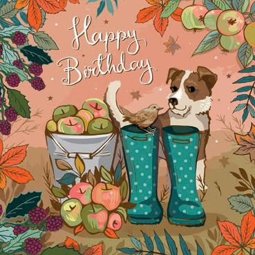 Happy Birthday Terrier & Wellies Birthday Card