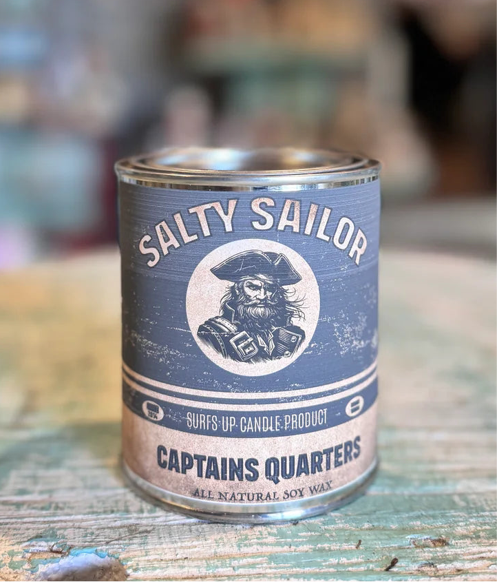 Surfs Up Salty Sailor Captain Quarters, Soy Wax 16oz Paint Can Candle