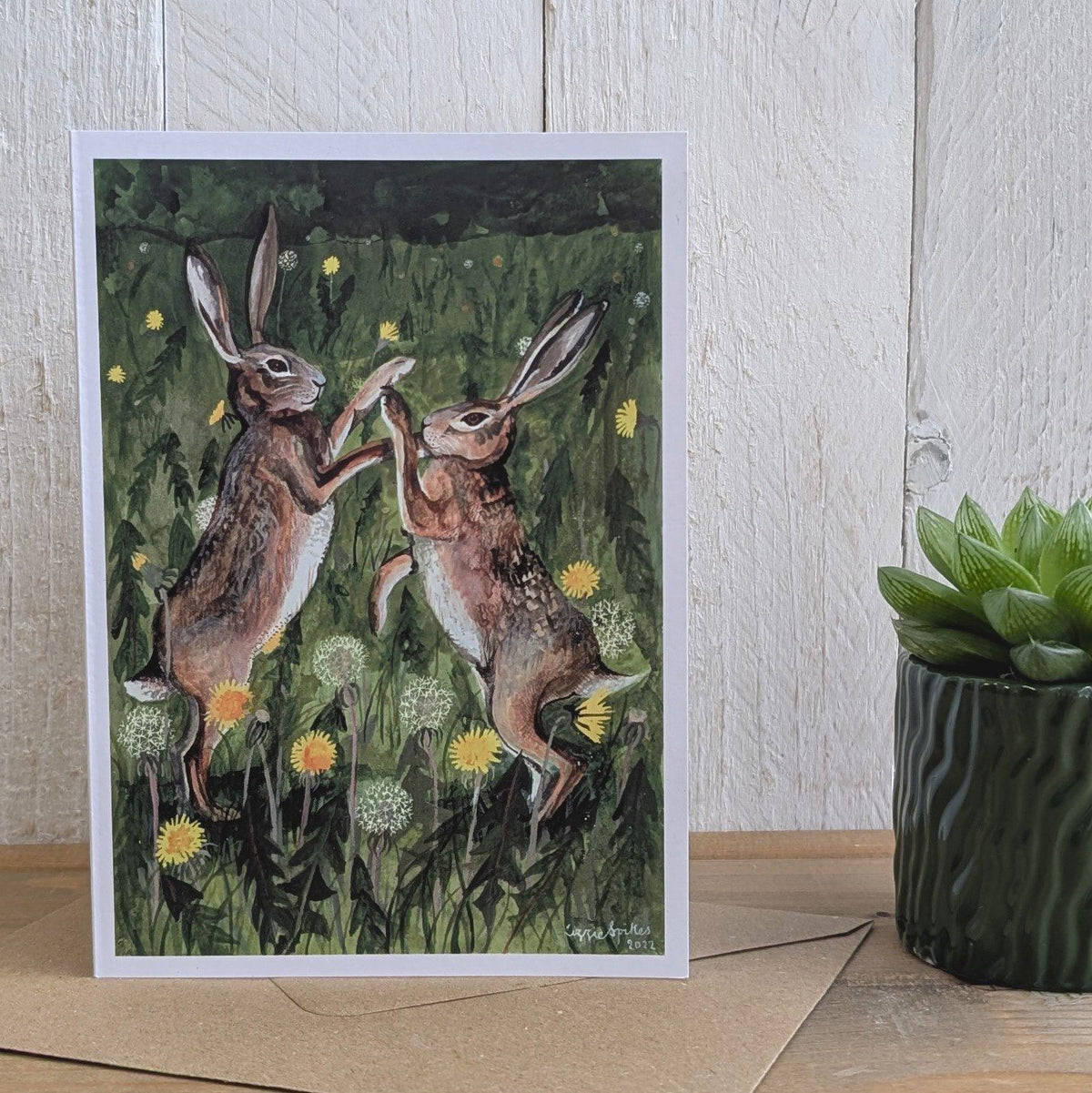 Boxing Hares Greetings Card - Driftwood Designs