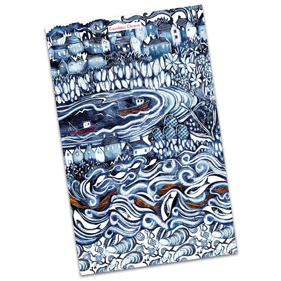 ‘Fishing Village’ Cotton Tea Towel, Emma Ball