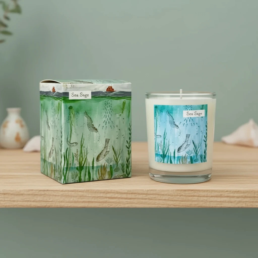 Diving Seals - Driftwood & Sage Scented Votive Candle, 9cl