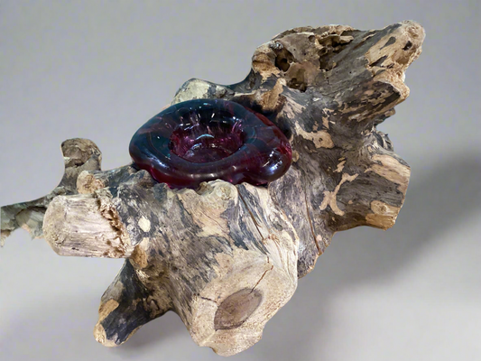 Wood Root Glass Tea-light Holder, Large (red glass)