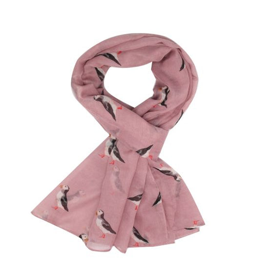 Puffins Print Scarf, Dusky Pink