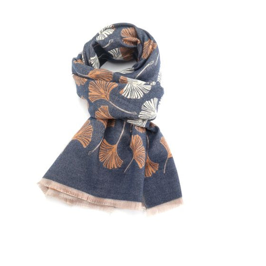 Ginkgo Leaf Scarf, Denim Blue