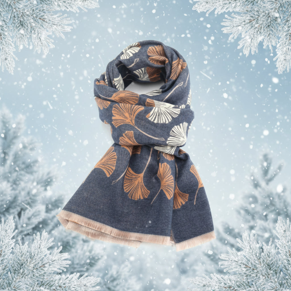 Ginkgo Leaf Scarf, Denim Blue