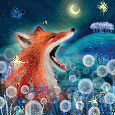 Dandelions and Fox at Night Greetings Card