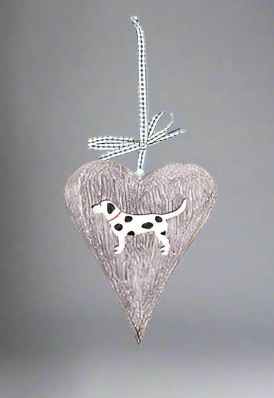 Spotty Dog wooden heart sign