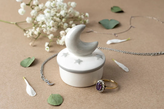 Send With Love Ceramic Moon And Stars Trinket Pot