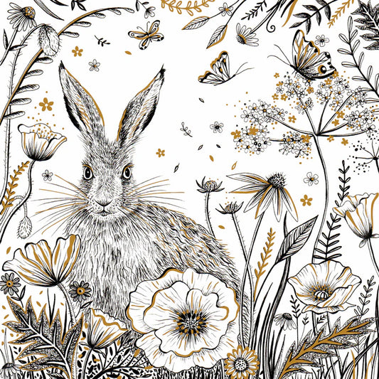 Ink Moon Hare & Poppies Greetings Card