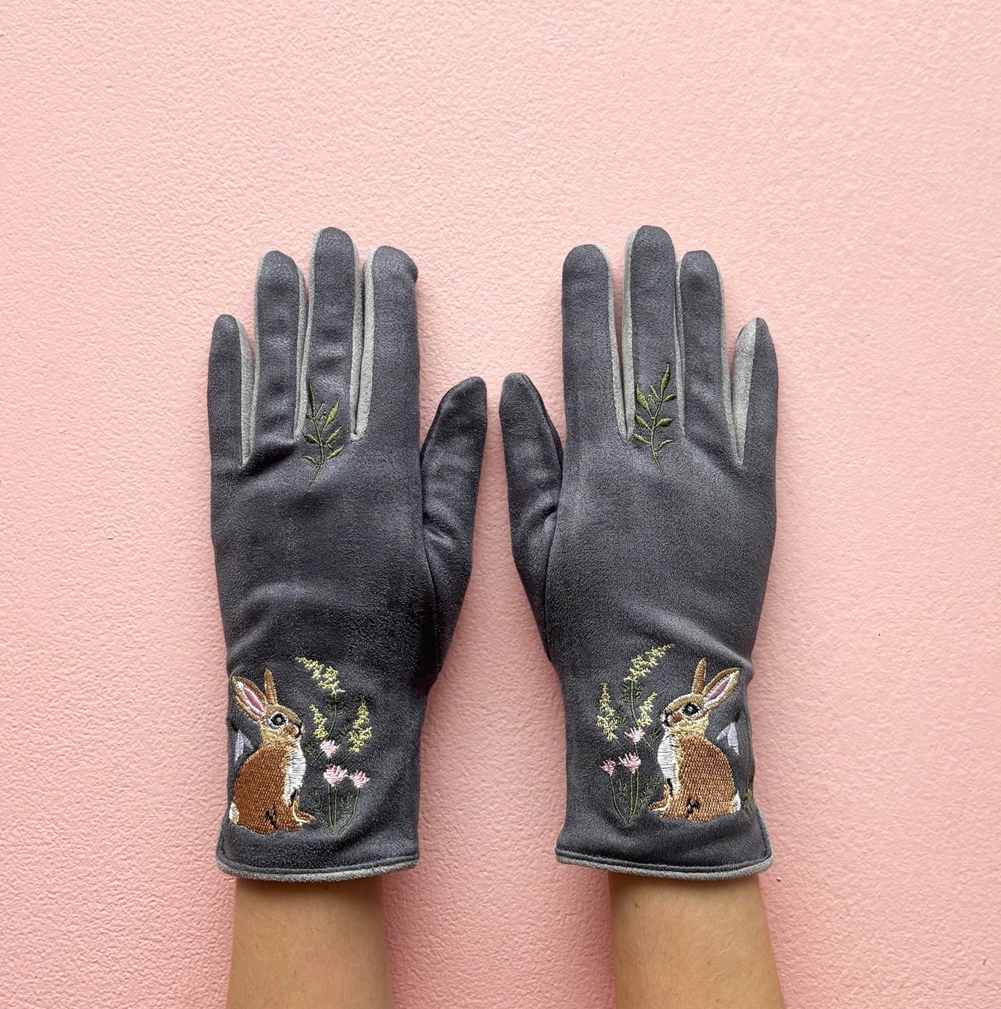 Secret Garden Embroidered Touchscreen Rabbit Gloves