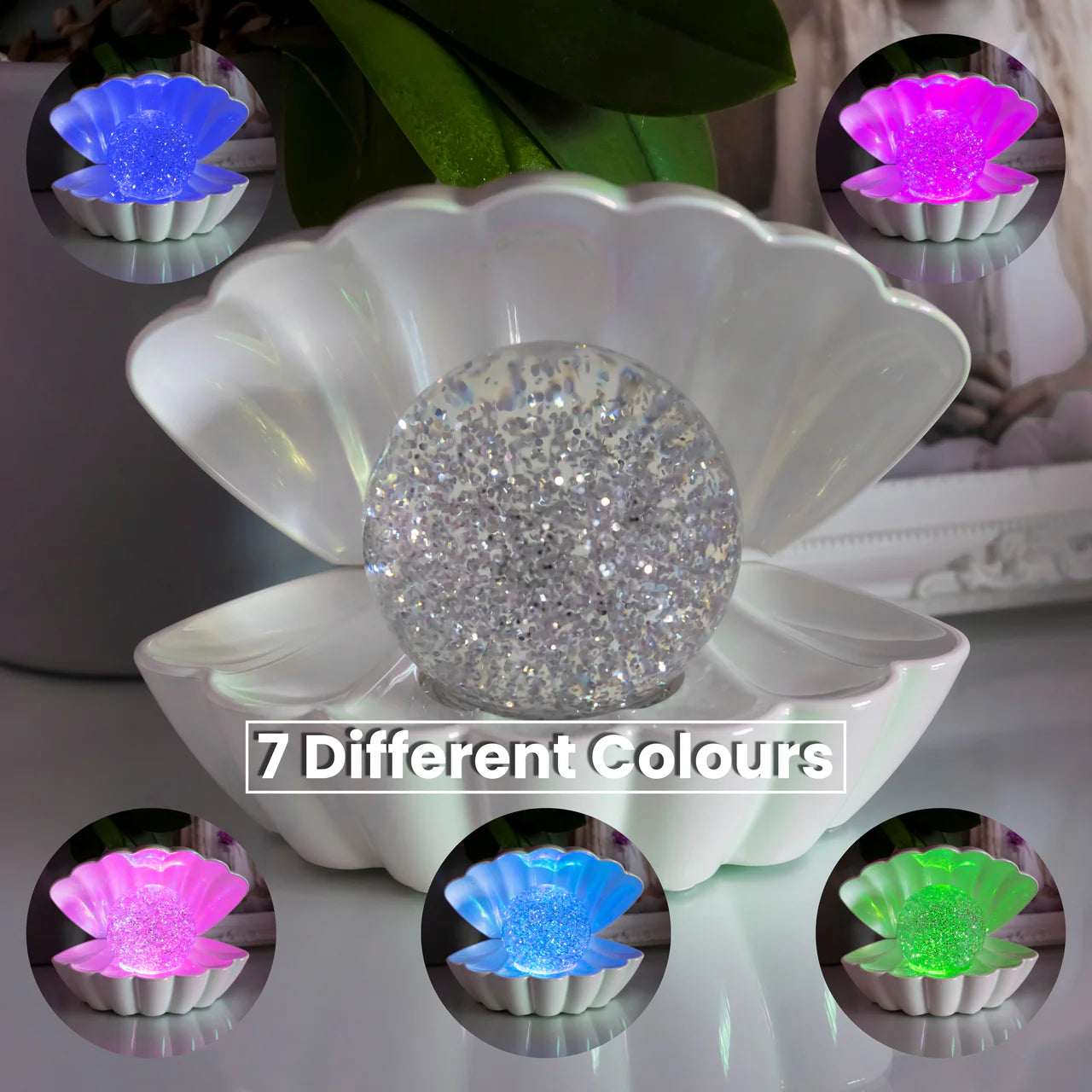 Colour Changing Mood Lamp Clam Shell - White Pearl