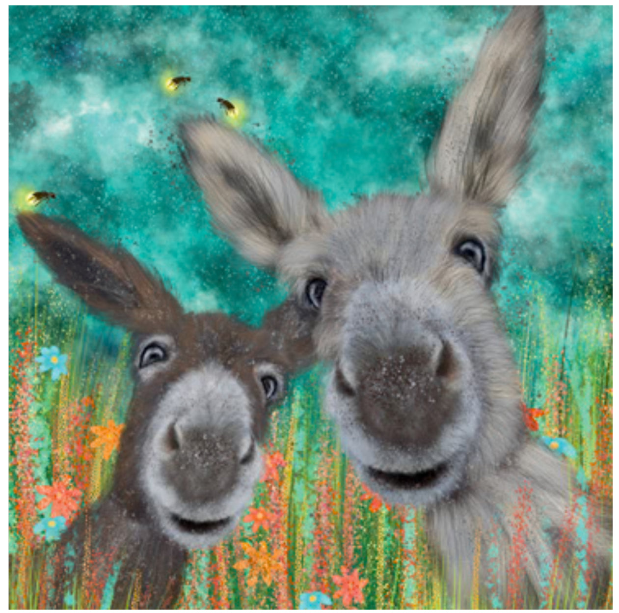 Donkeys and Fireflies Greeting Card