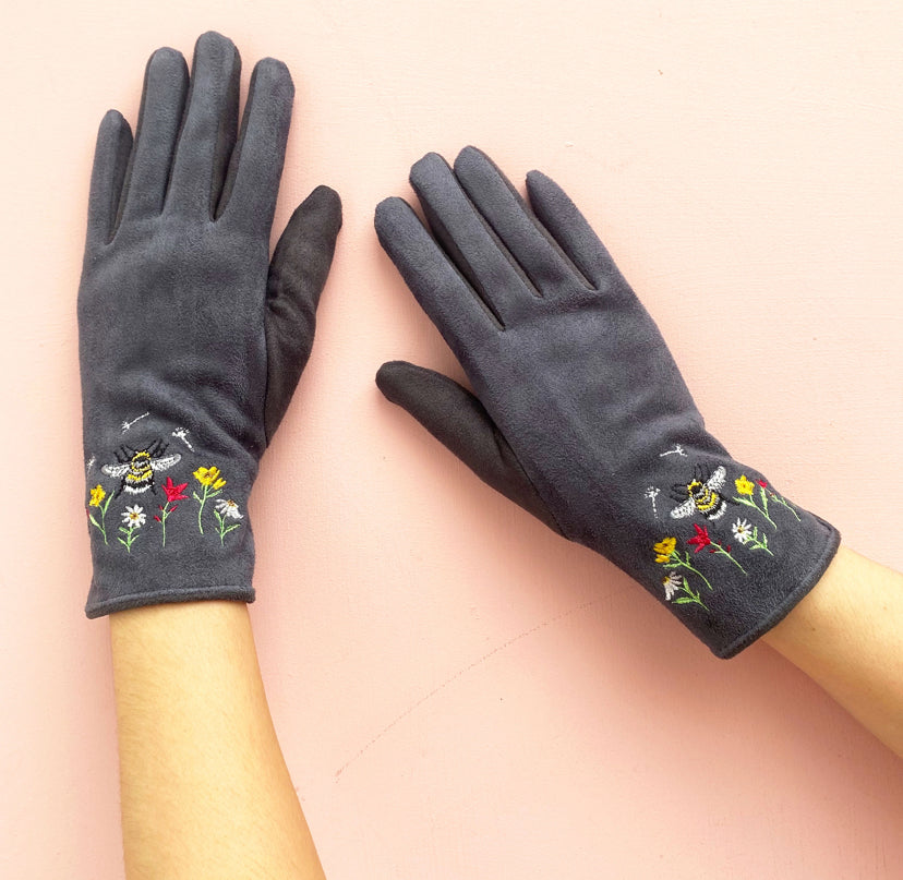 Secret Garden Embroidered Touchscreen Bee Gloves