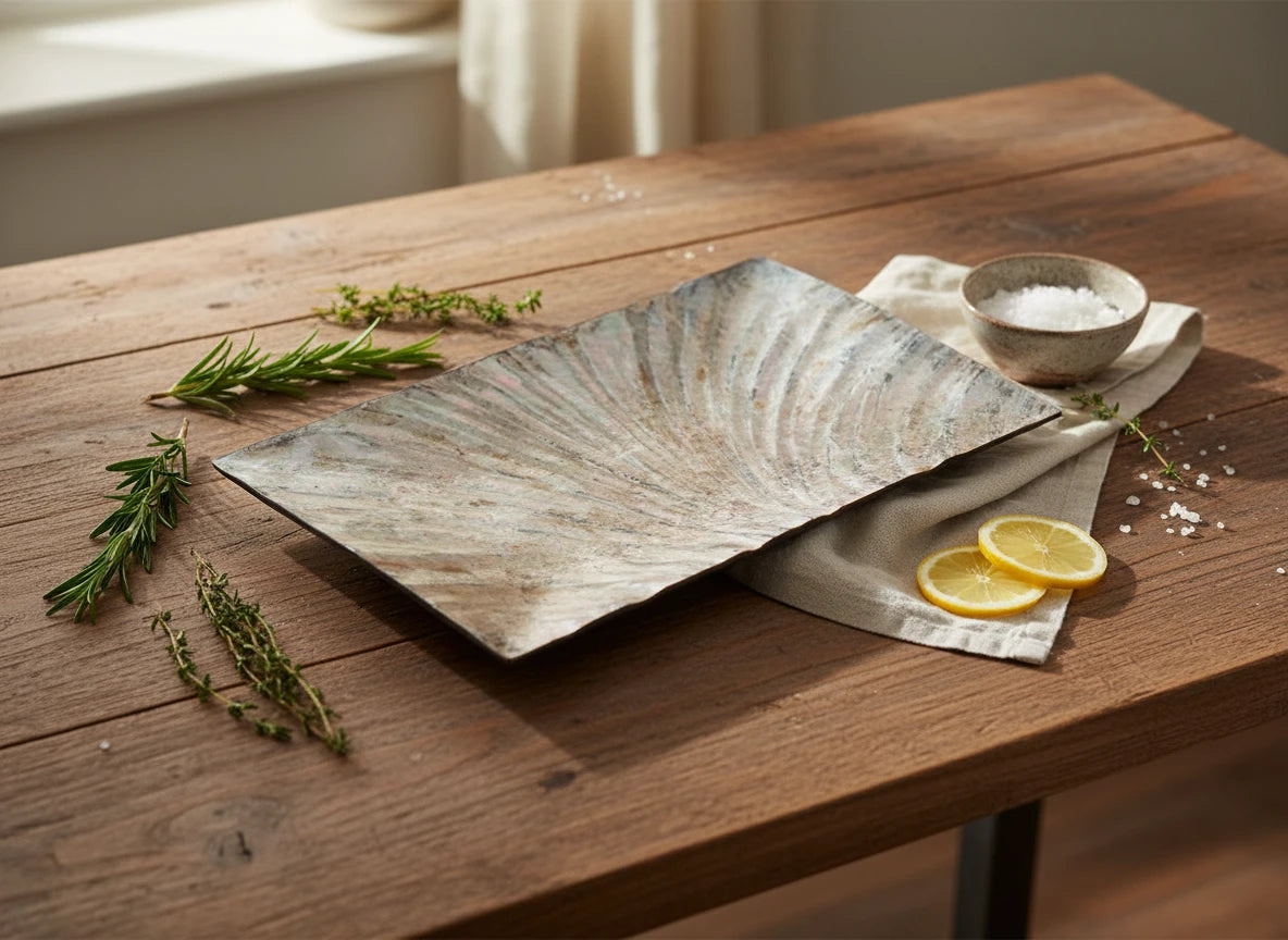 Silver Glass Rectangle Plate, Large